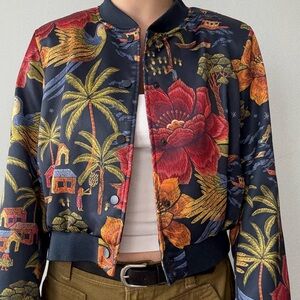 Women's Multicolored Tropical Jungle Print Bomber Jacket